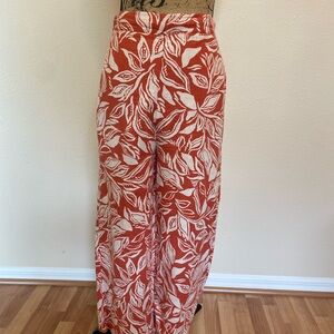 Rust and Cream, Linen Floral Wide Leg Crop Pant